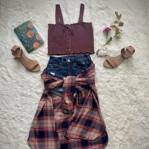 Me To We Brown Lace Up Tank Top